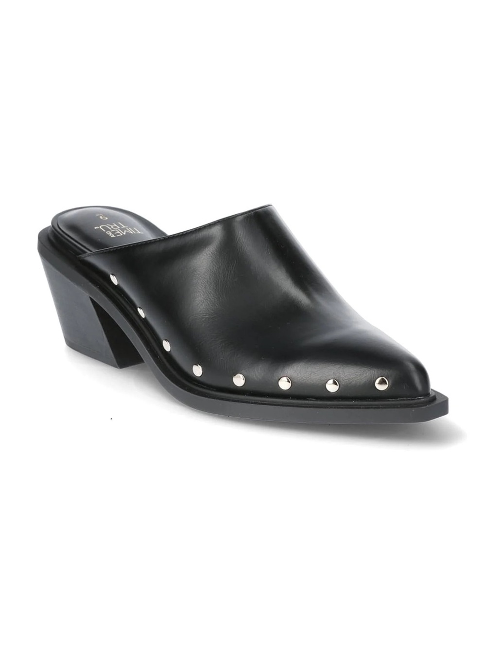 Time and Tru Black Studded Western Leather Mule Heel - Women